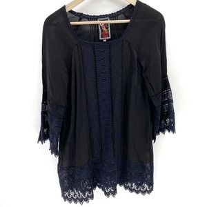 Johnny Was black lace embroidered blouse